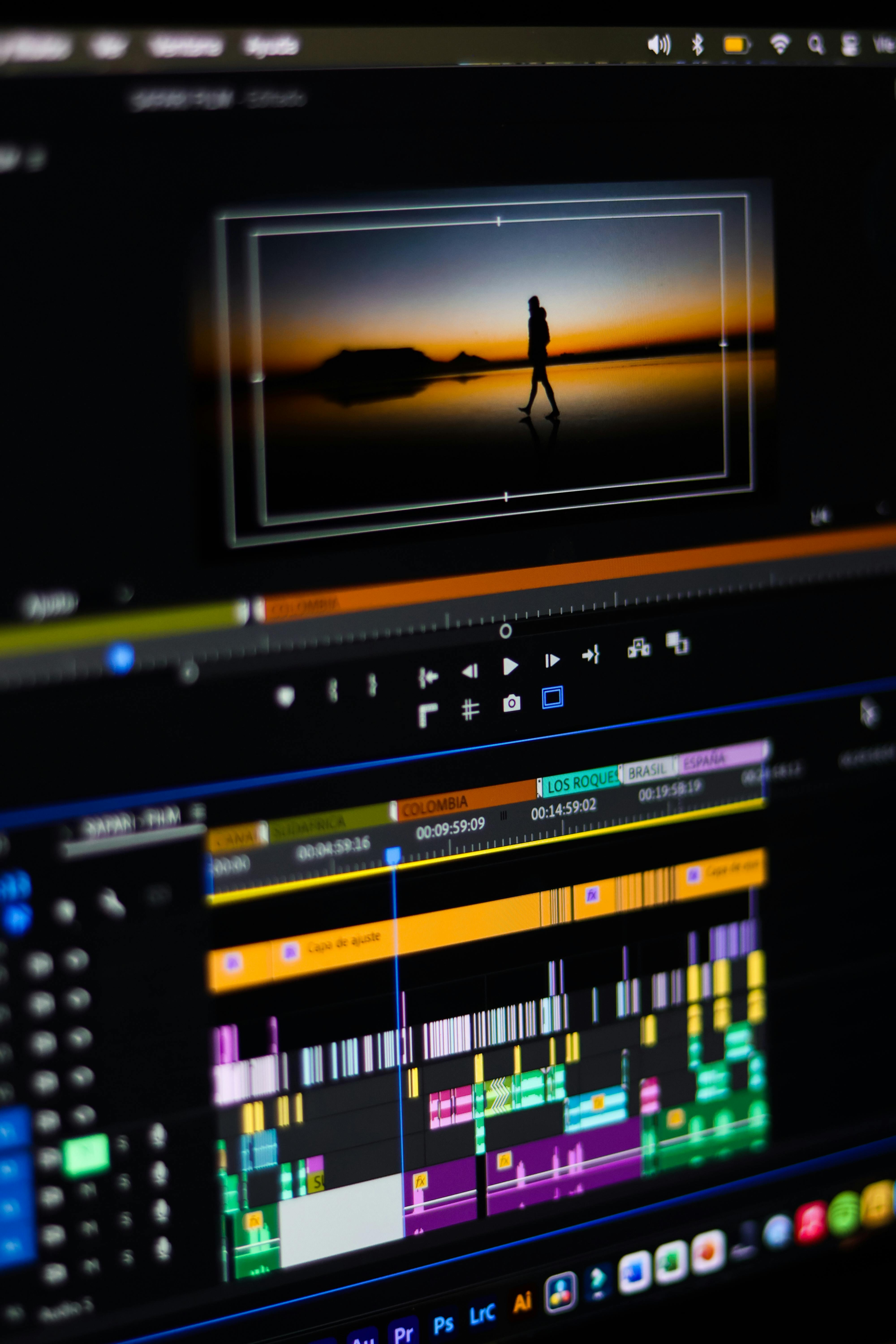 Video editing timeline on a professional editing screen